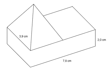 Figuren består av et rett, firkantet prisme og en pyramide. Prismet har dimensjoner på 7.8 cm, 3.9 cm og 2.0 cm. Pyramiden står oppå toppen av prismet, og den har en kvadratisk bunn der den ene siden også er den ene "breddesiden" i prismet (lengde 3.9 cm).